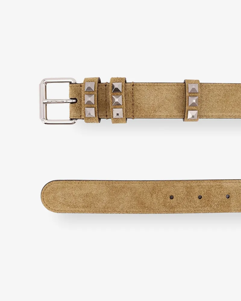 Valentino Garavani Men's Flaneuse Suede Belt With Iconic Studs Beige Pelle Beige