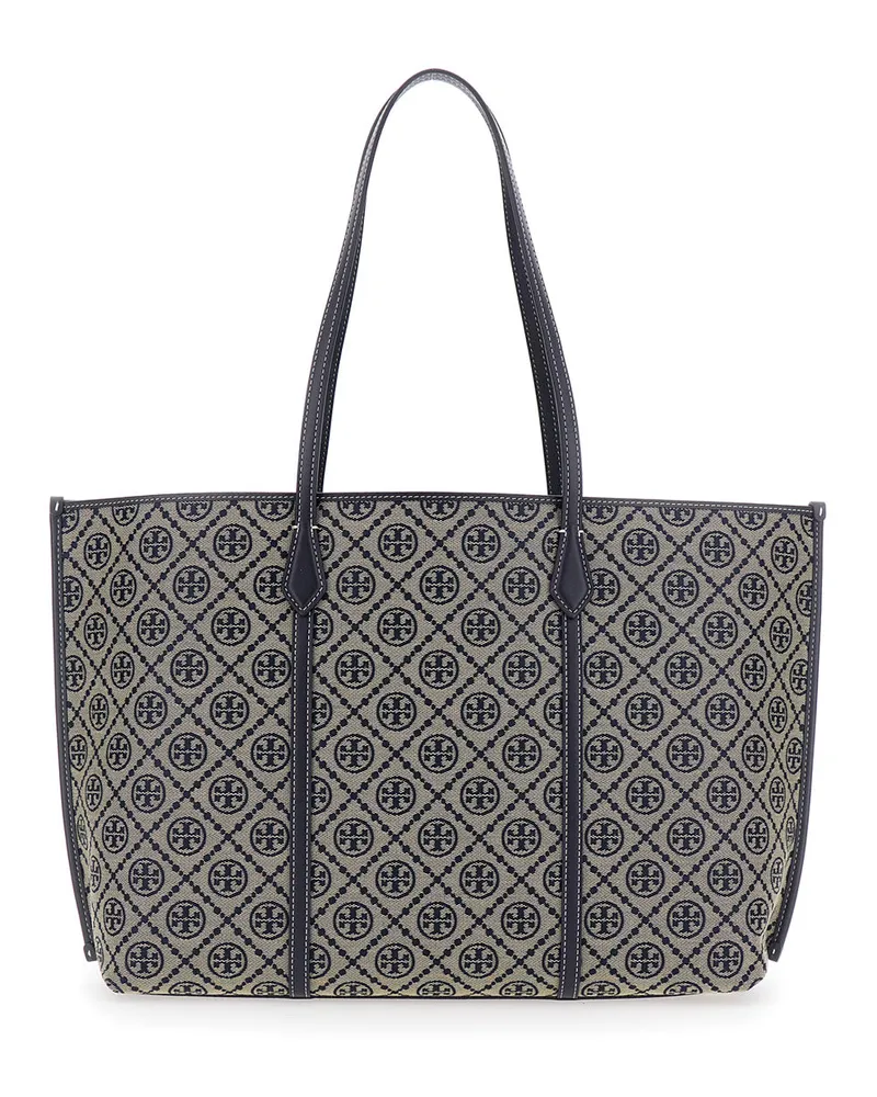 Tory Burch Women's Tote Bag Perry T Monogram Blue Cotton Blue