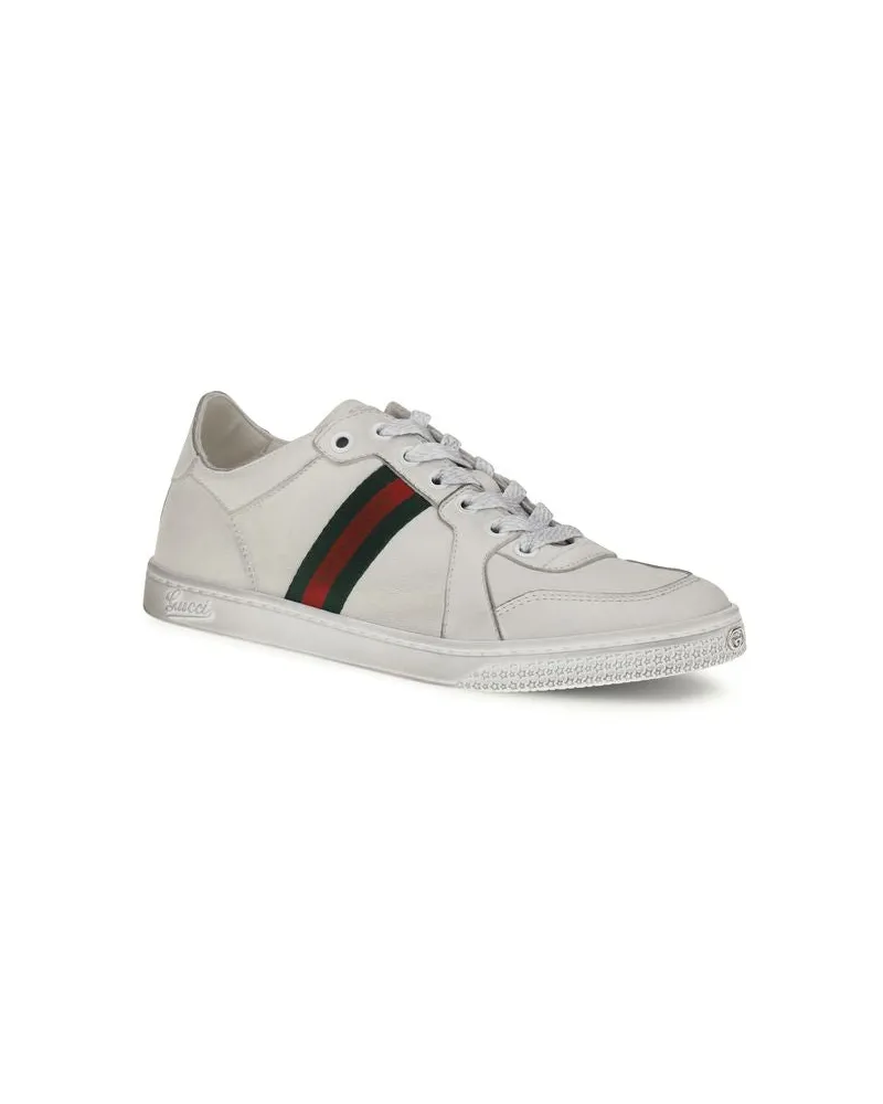 Gucci Women's White Calf Leather Bos Taurus Athletic Sneakers White