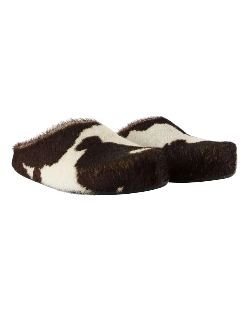Marni Men's Fussbett Mules -  Leather White-Brown Calfskin Shoes Flat-Shoes Brown