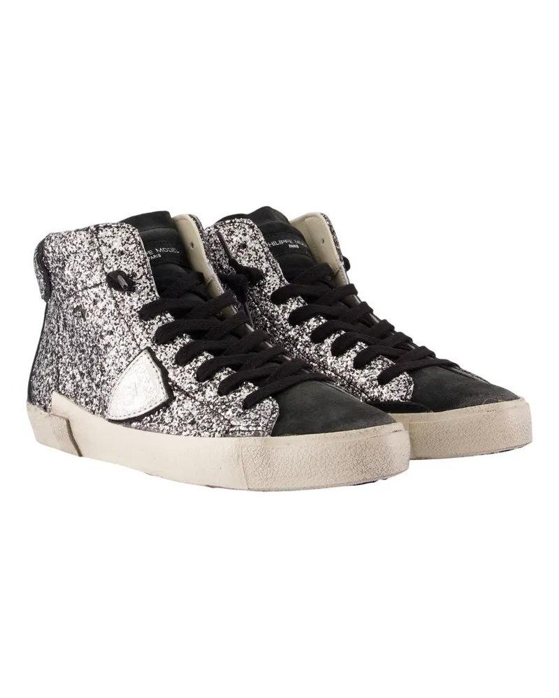 Philippe Model Women's Prsx High Woman Sneakers -  Leather Grey Calfskin Shoes Gray