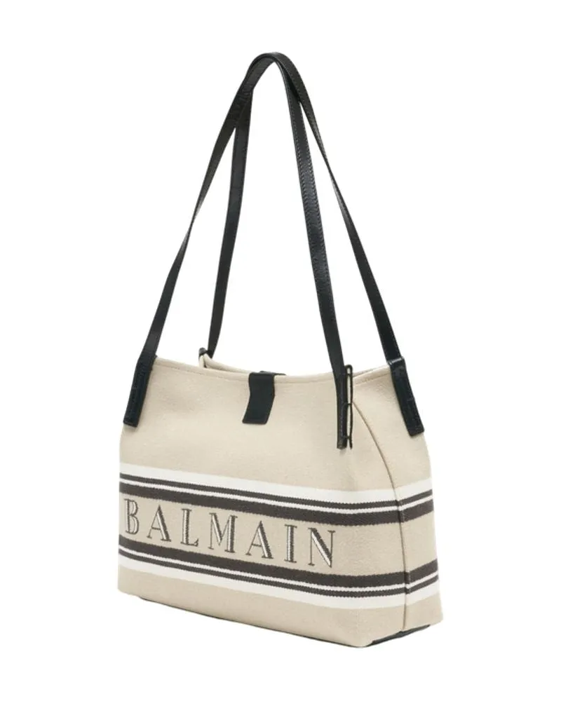 Balmain Women's Release Small Shopper Bag -  Canvas Multicolor Totes-Shopping-Bags Beige