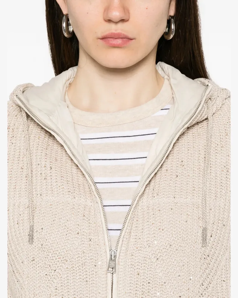PANICALE Cashmere Women's Sequin-Embellished Hooded Gilet Ss26 W Cream