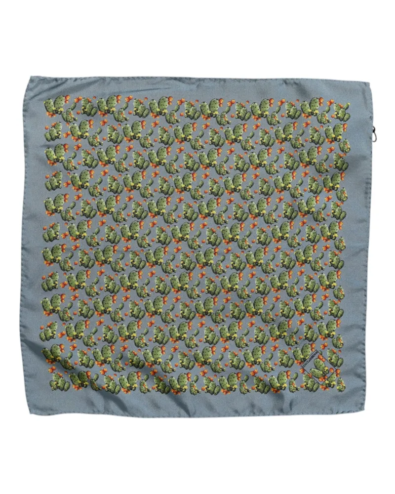 Dolce & Gabbana Men's Gray Green Cactus Print Square Foulard Scarf And Silk Gray