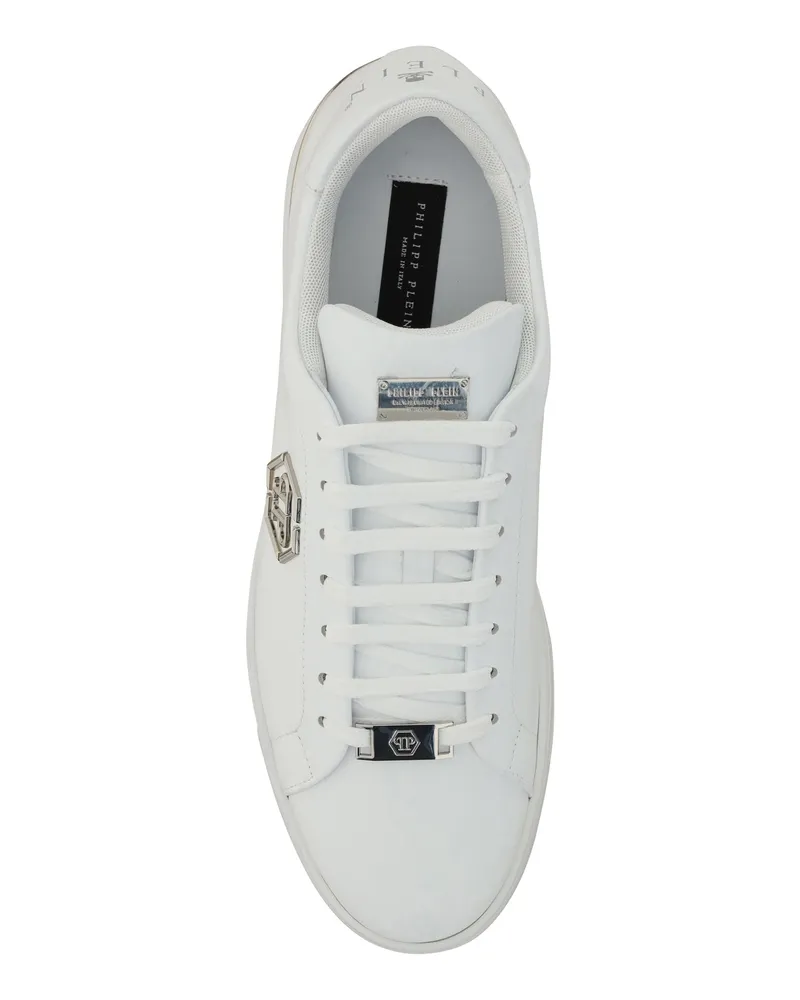 Philipp Plein Men's Sneakers Hexagon Low Top White Calf Leather Trainers White