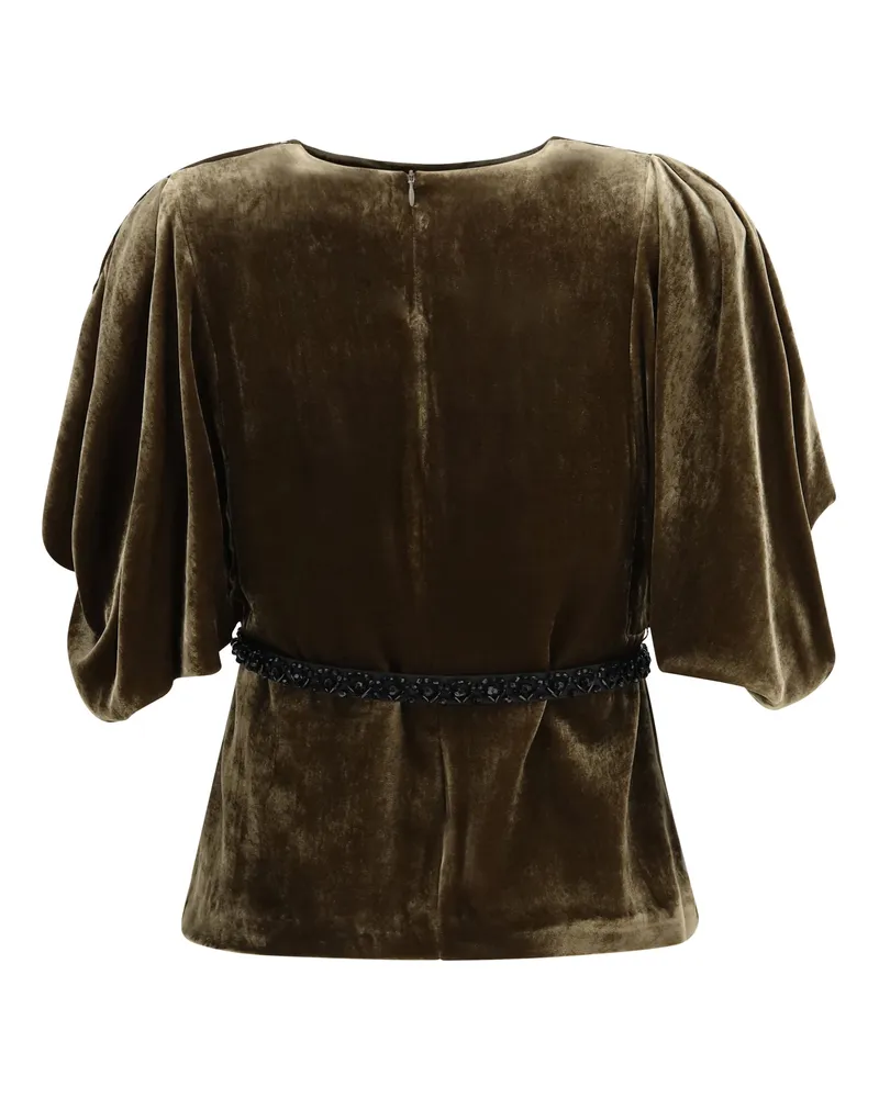P.A.R.O.S.H. Velvet Puff-Sleeve Shirt — Brown 