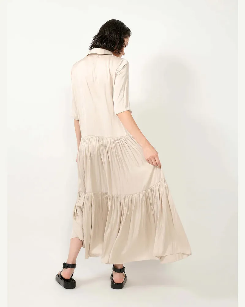 Barbara Bui Lace-Up Tiered Dress — Cream Cream