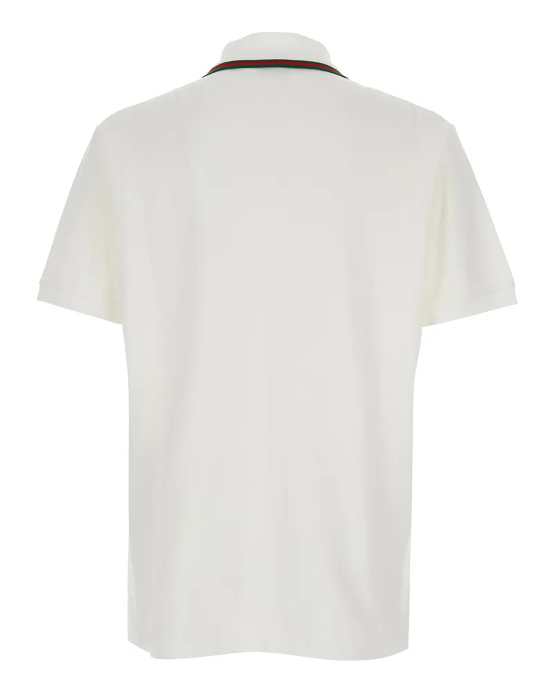 Gucci Men's Polo Shirt With Web Collar, White Cotton T-Shirts And Polos White