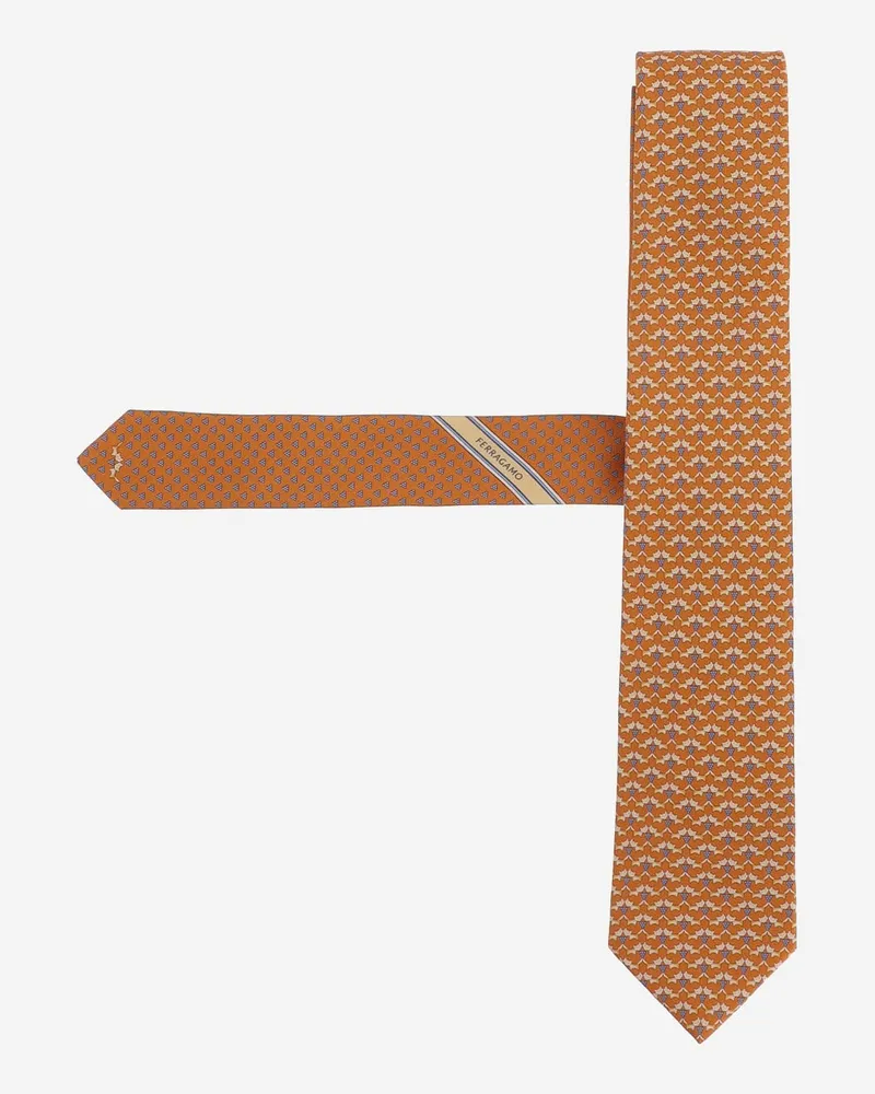 Ferragamo Men's Tie Silk Orange Ties & Bow Orange