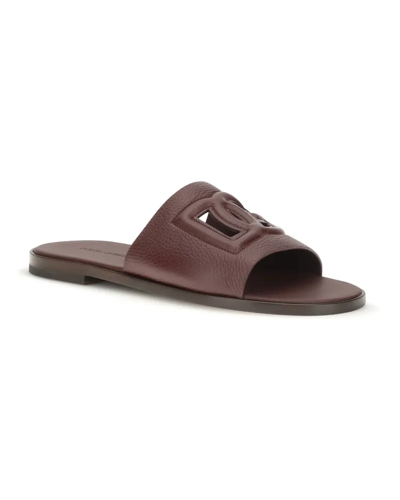 Dolce & Gabbana Men's Grained Leather Sandals Bordeaux Calf Bos Taurus Bordeaux