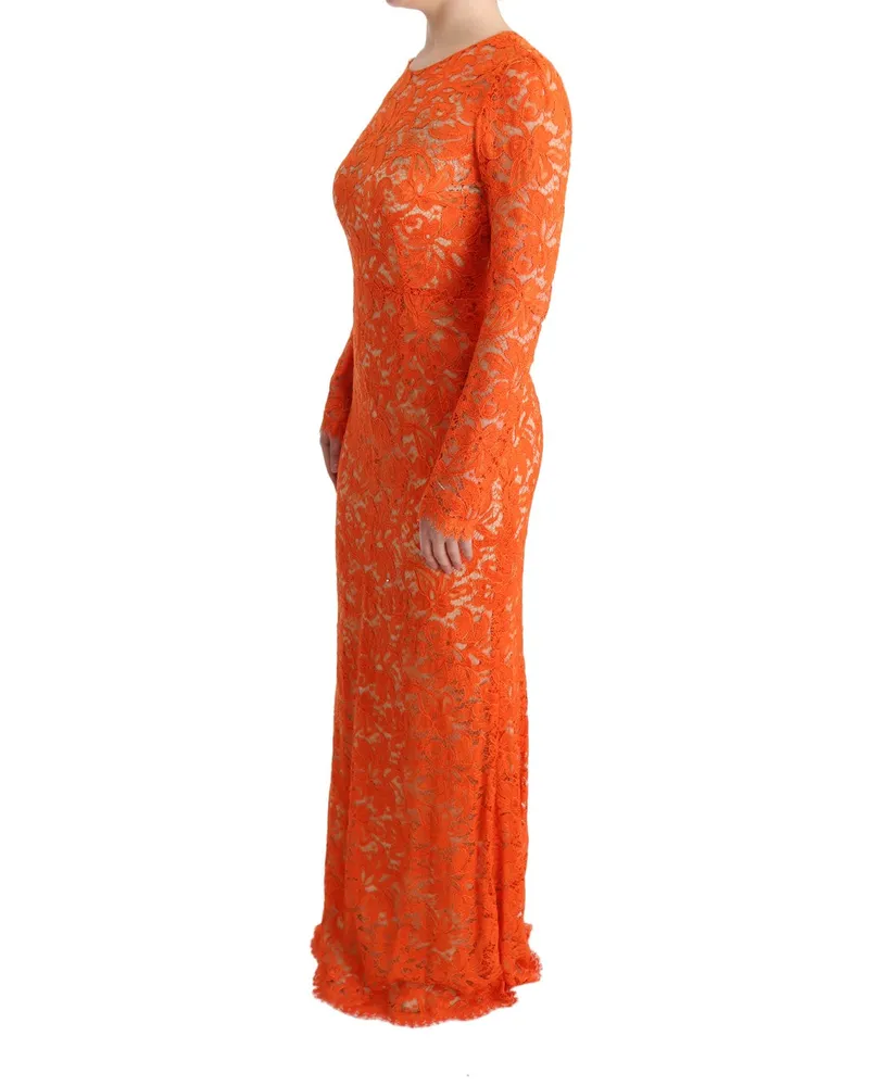 Dolce & Gabbana Women's Orange Floral Ricamo Sheath Long Dress Orange