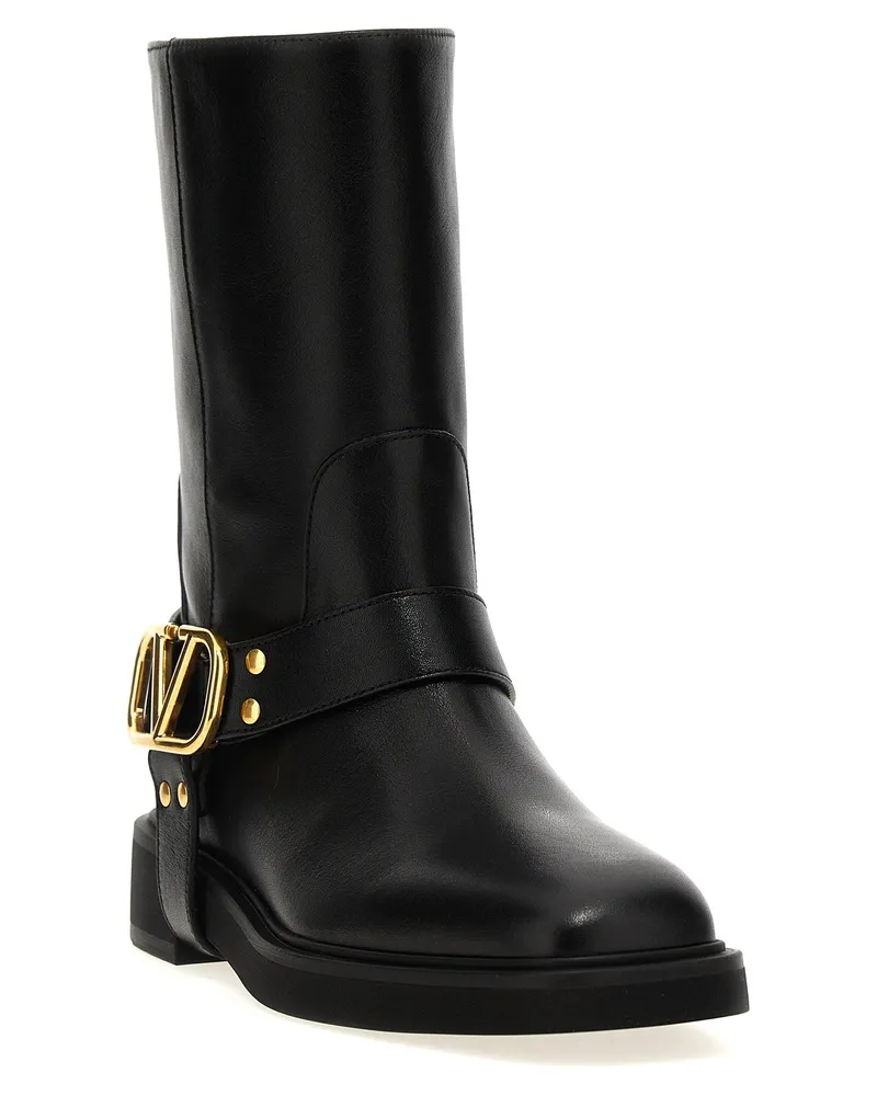 Valentino Garavani Gold-Embellished Leather Boot — Black Black