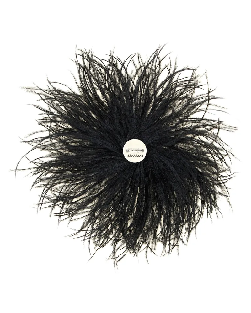 Gianluca Capannolo Black Ostrich Feather Brooch — Black Black