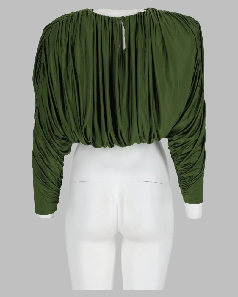 Self-Portrait Draped Jersey Blouse — Green Green