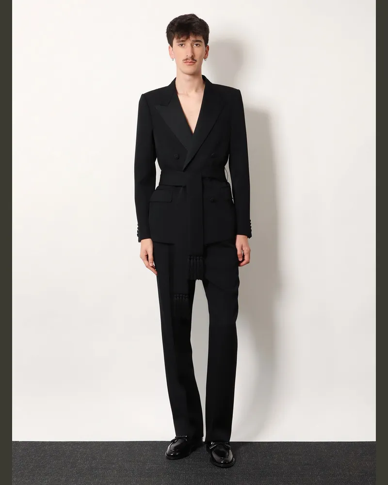 Valentino Garavani Men's Virgin Wool Blazer With Belt Black Blazers Jacket Black