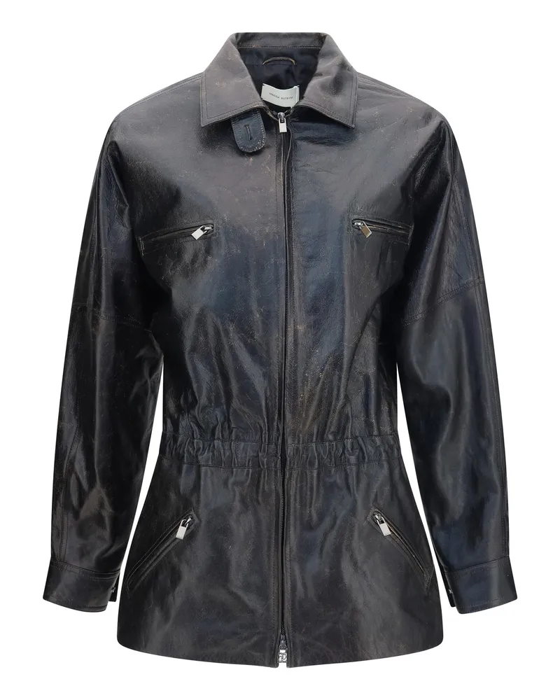 Magda Butrym Leather with Drawstring Waist Jacket — Black 