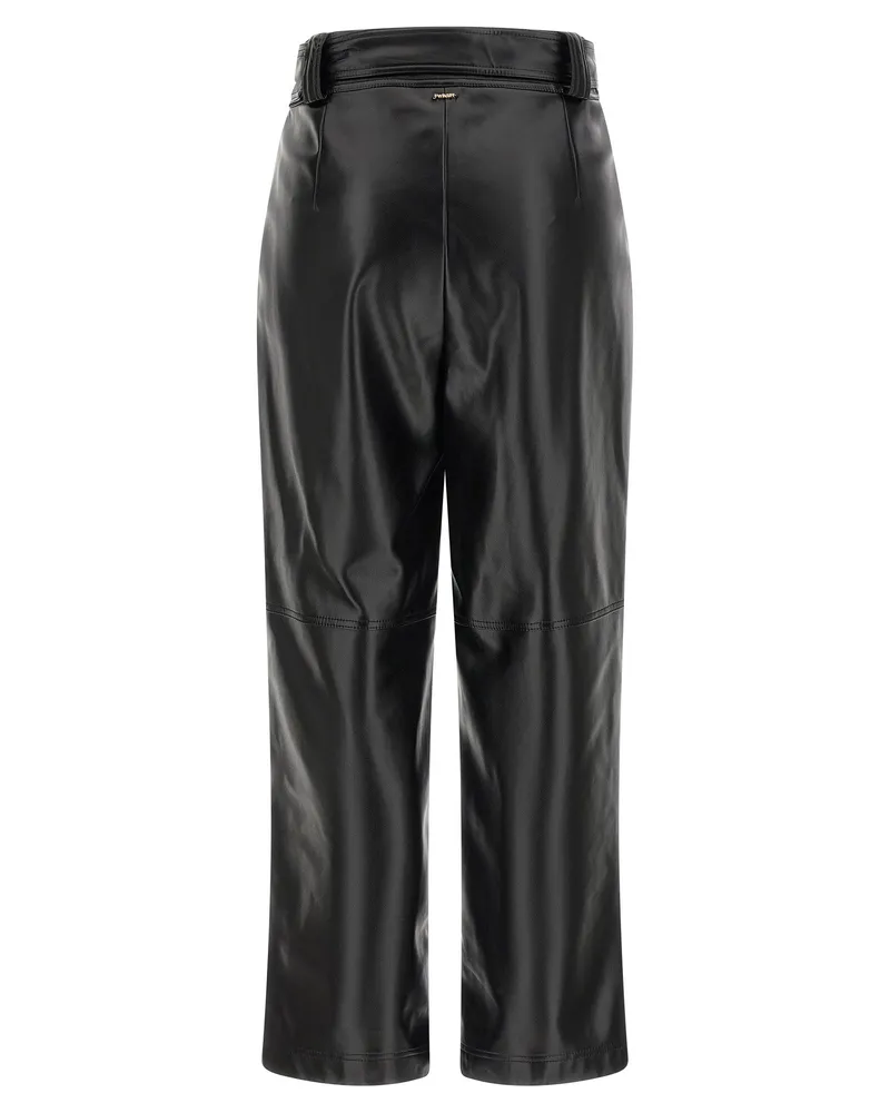 Twin-Set Leather-Effect Coated Trousers — Black Black