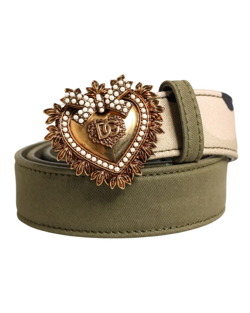 Dolce & Gabbana Women's Green Camouflage Devotion Metal Buckle Belt Cotton Green