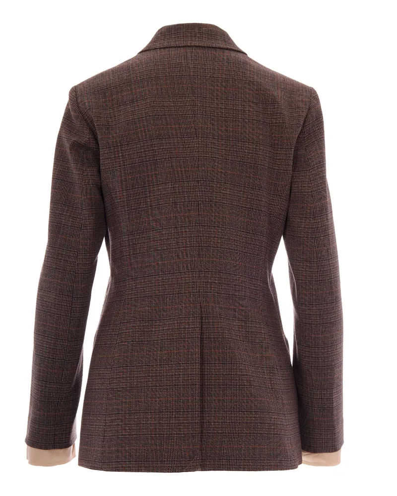 Liu Jo Women's Double-Breasted Jacket Classic Tartan Multicolour Polyester Brown