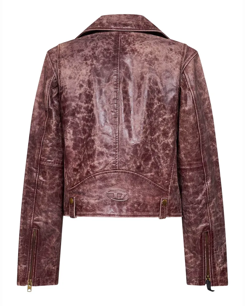 Diesel Women's Leather Biker Jacket L-Unatic-T1 Brown Calf Bomber Brown