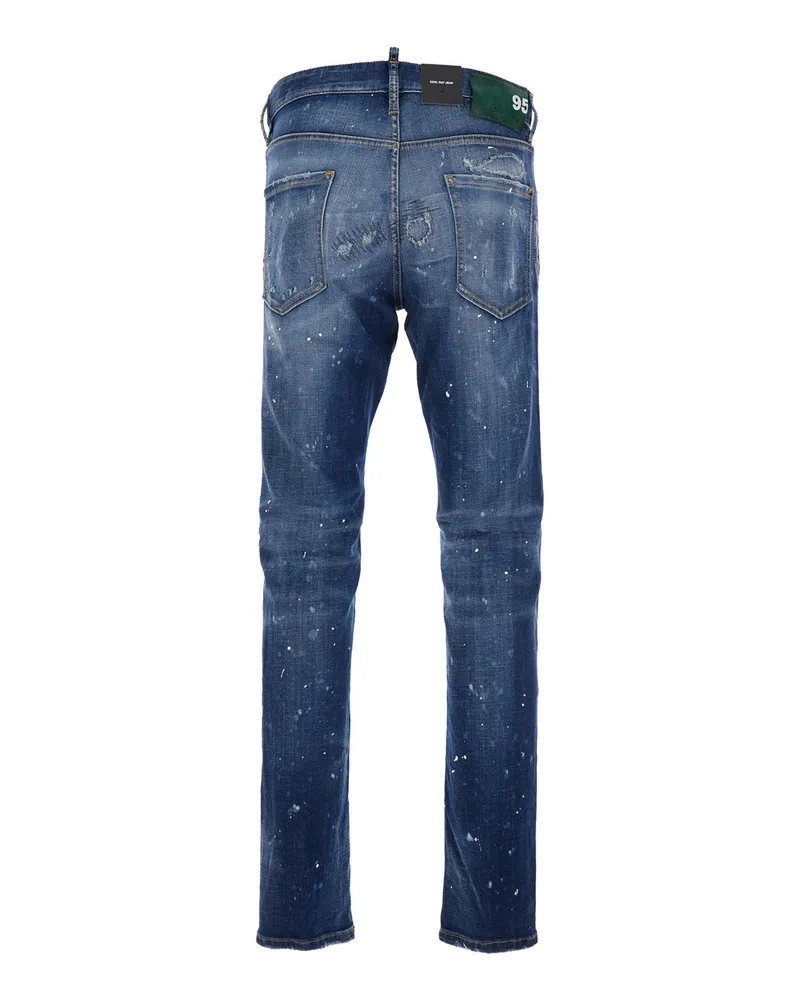Dsquared2 Men's Blue Jeans With Belt Loops And Painted Details Cotton Blue