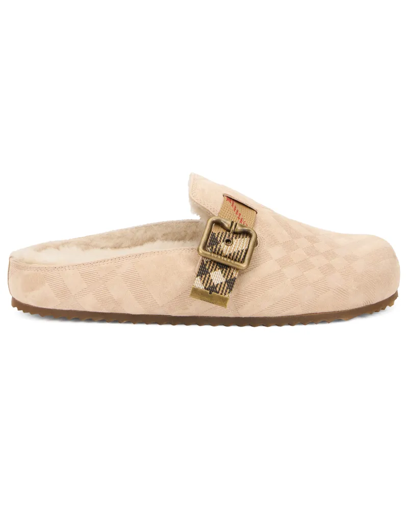 Burberry Women's Mules Urchin Suede Shearling Blonde Calfskin Sandal Beige