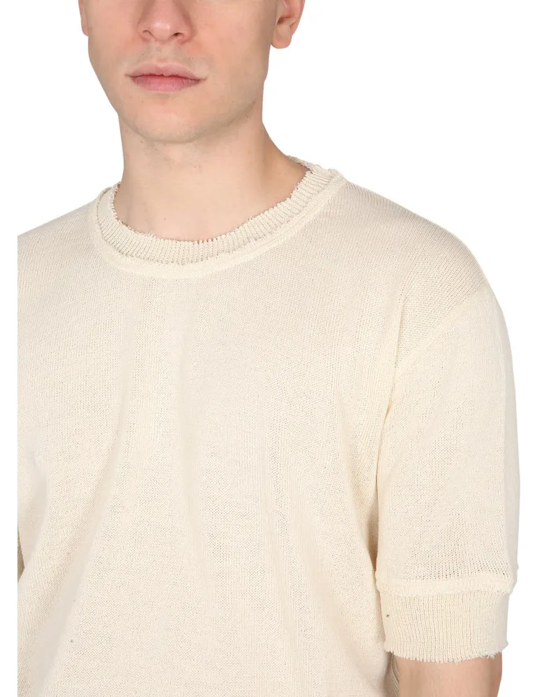 Maison Margiela Ribbed-Trim Wool Blend Sweater — White White
