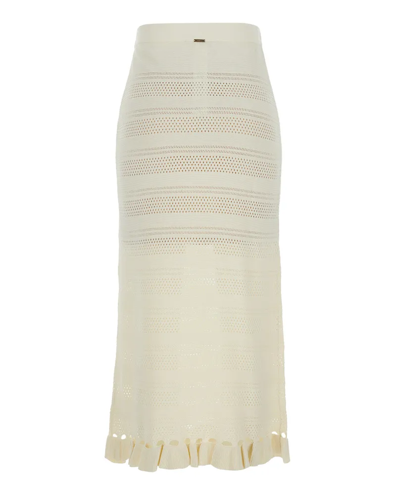 Twin-Set Women's Skirt Perforated Wool-Blend White Viscose White