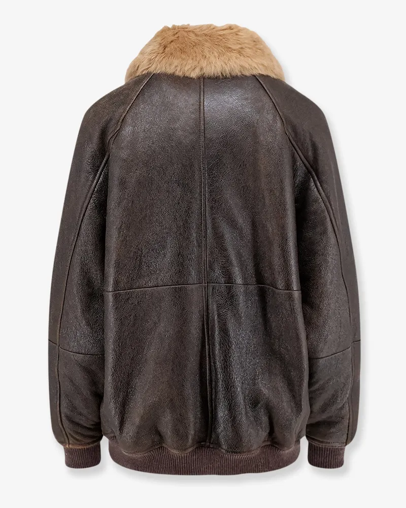 Brunello Cucinelli Women's Leather Jacket With Shearling Collar Brown Brown
