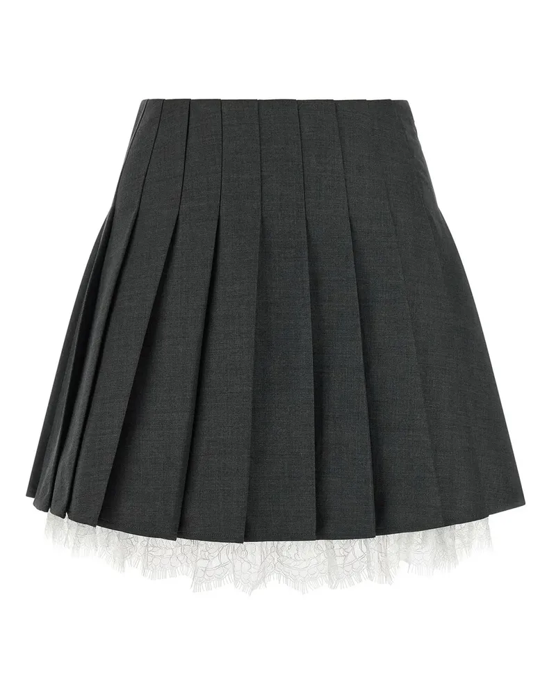 Self-Portrait Women's Pleated Mini Skirt Grey Wool Main: Polyester Gray