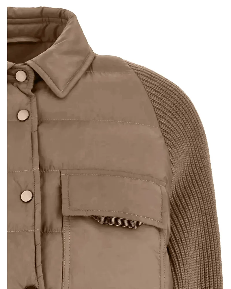 Brunello Cucinelli Goose Down with Wool Sleeves Down Jacket — Brown Brown