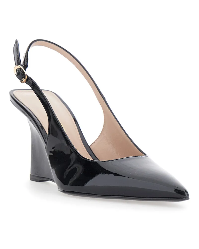 Stuart Weitzman Women's Wedge Sandals Vinnie Sling 85 Black Leather Black