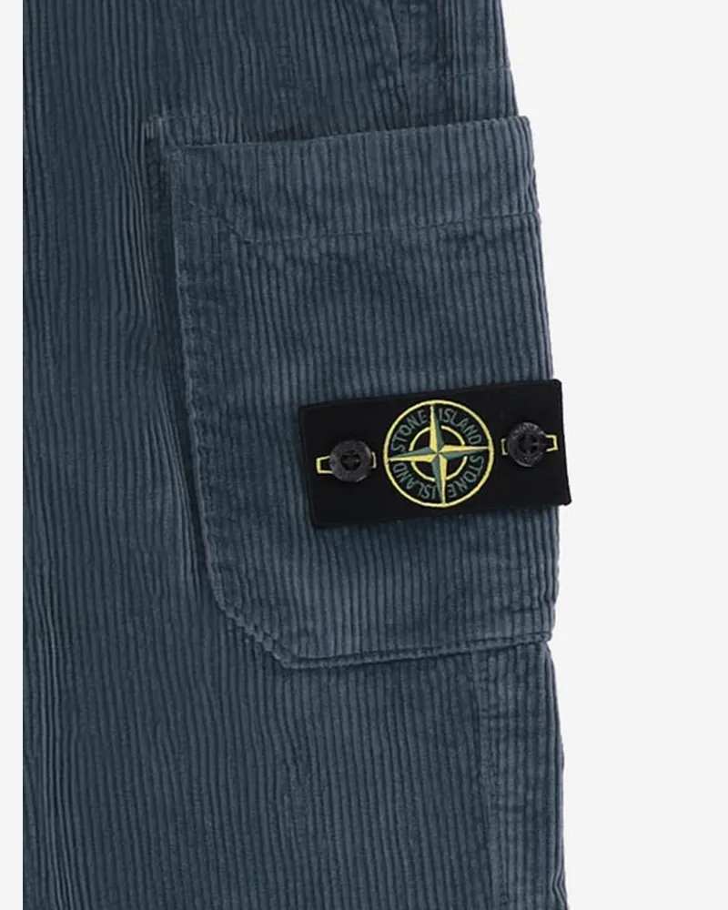 Stone Island Boys' Kids Stretch Velvet Trousers Blue Cotton Blue