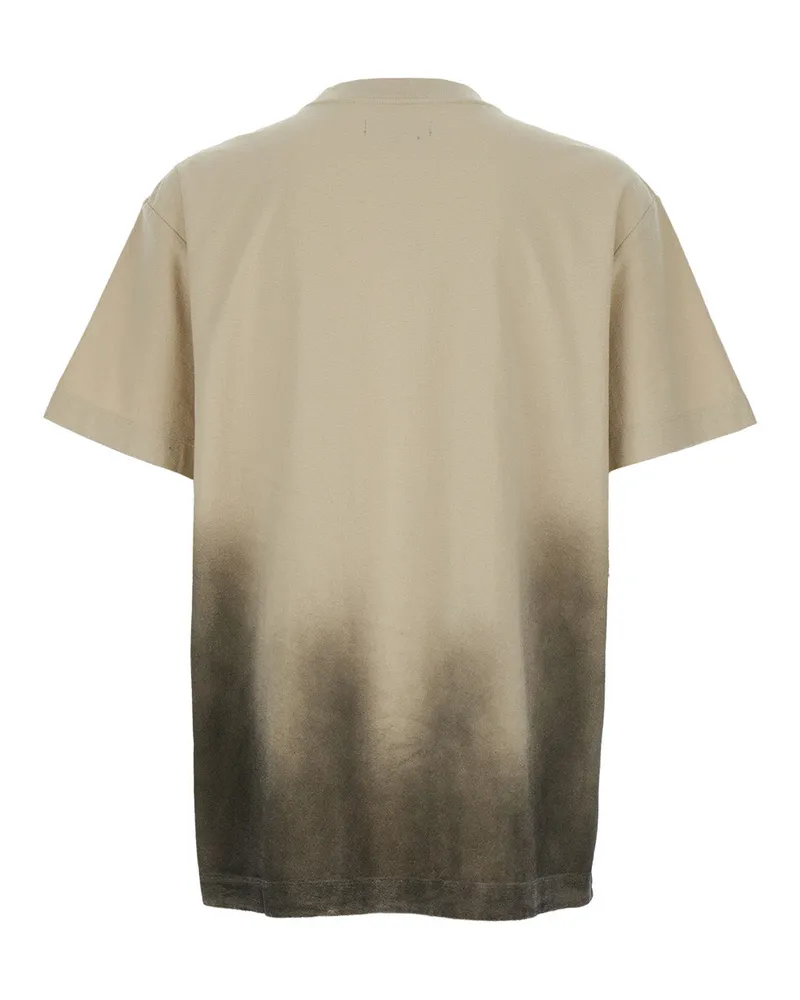 PURPLE BRAND Men's Beige Crewneck T-Shirt With Logo Print Cotton T-Shirts And Polos Beige