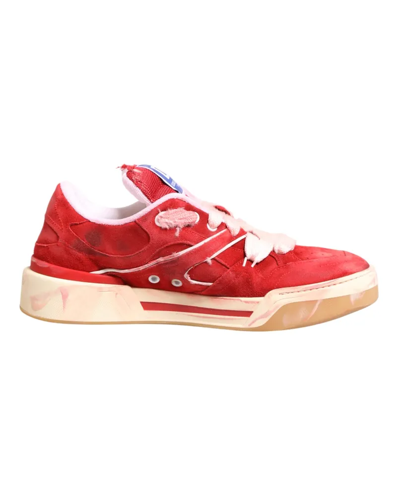 Dolce & Gabbana Men's Red White Suede Dg Logo Low Top Sneakers Shoes Red