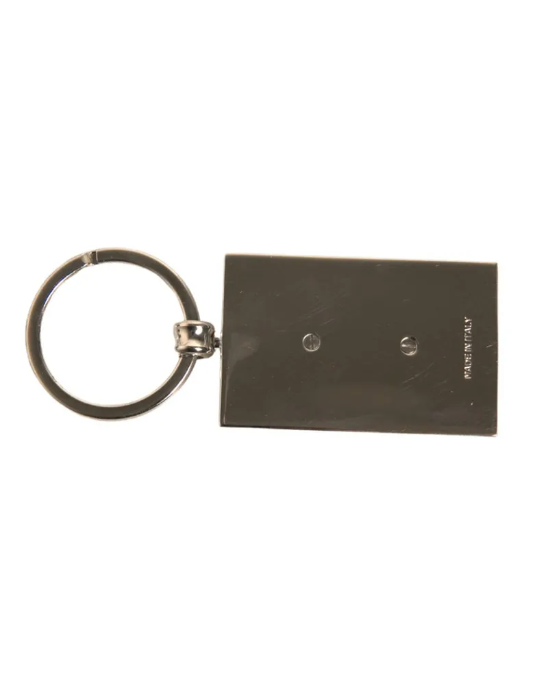 Dolce & Gabbana Men's Black Leather Logo Metal Ring Keychain Keyring Calf Black