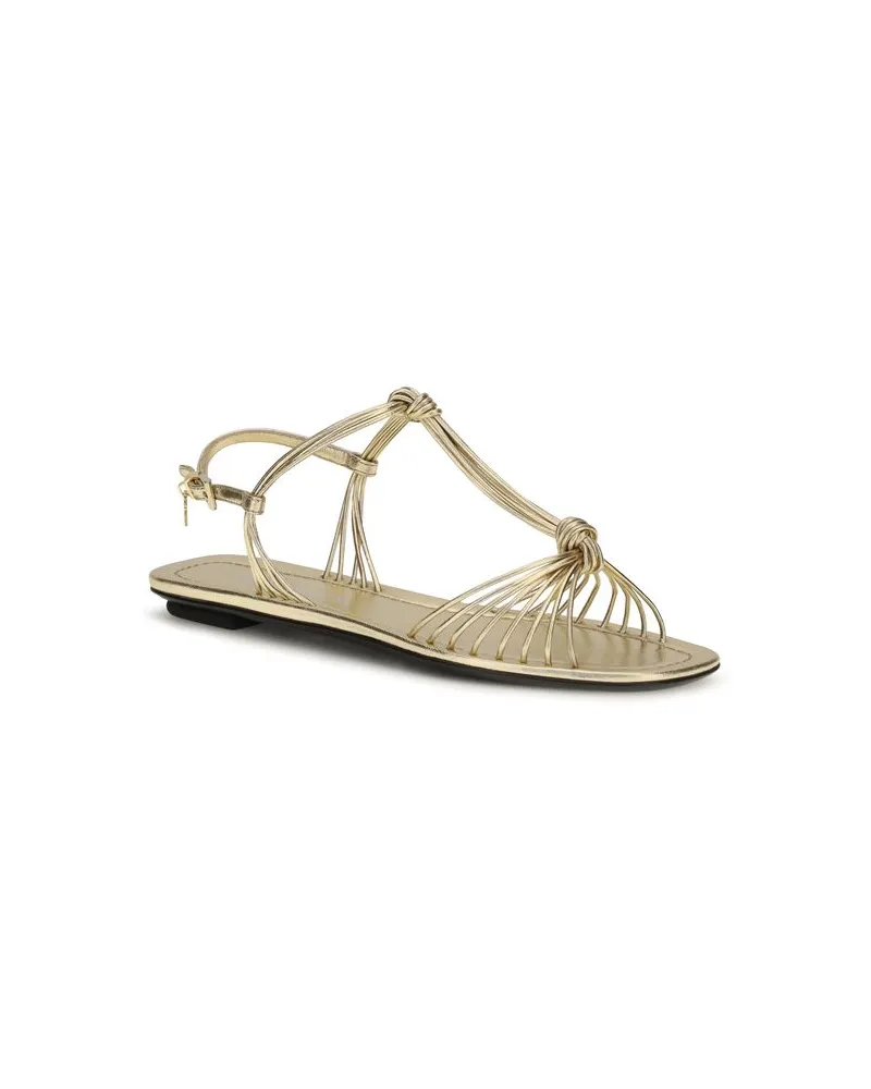 Prada Women's Gold Calf Leather Bos Taurus Flat Sandals Gold