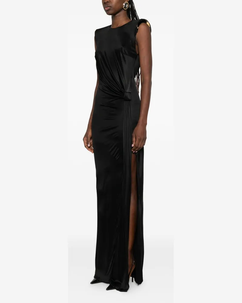Elisabetta Franchi Draped Sleeveless Evening Dress — Black Black