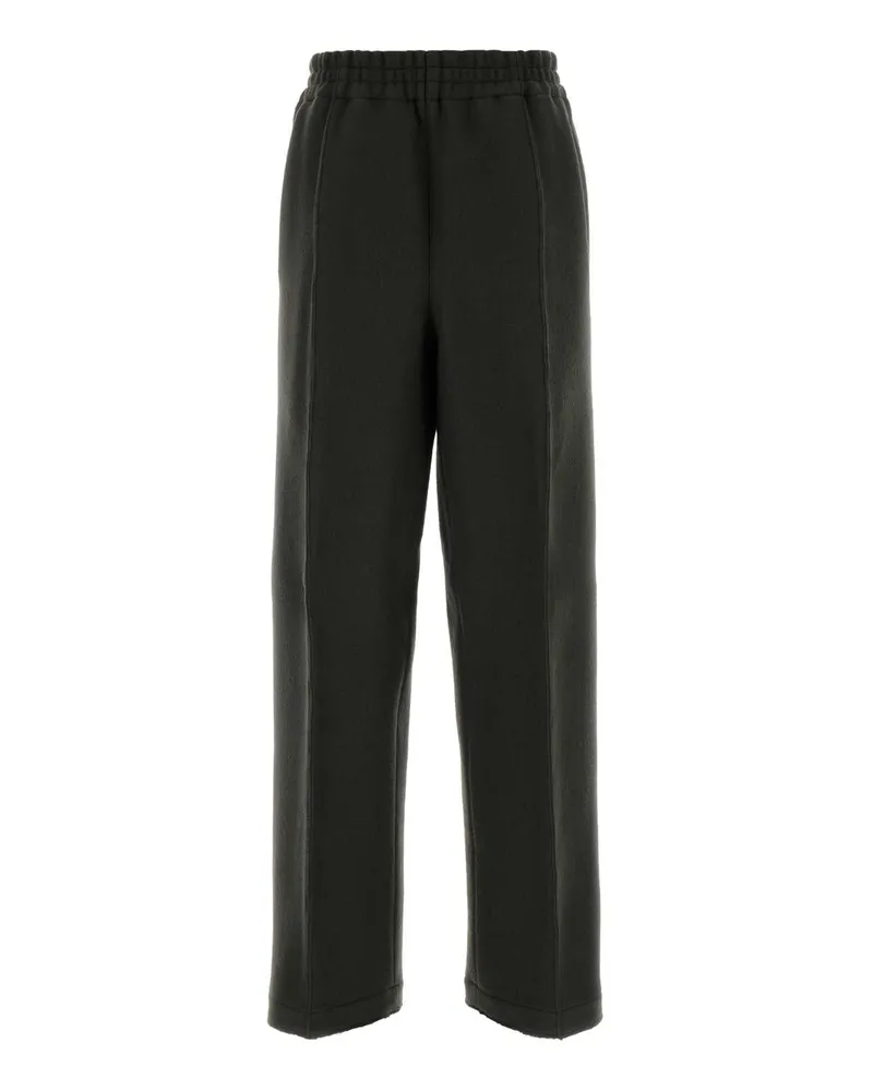 AMI Paris Women's Charcoal Wool Wide-Leg Pant Anthracite Exterior: Virgin Pantaloni Trousers Gray
