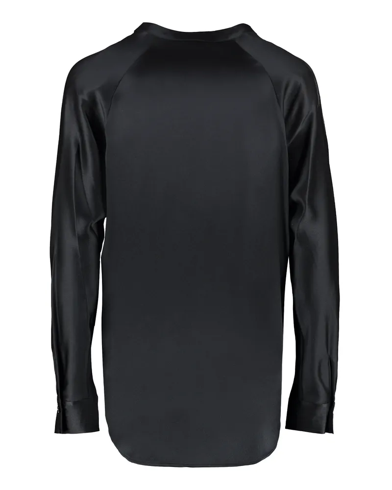 Vince Women's Silk Blouse With Buttoned Cuffs Black Blouses Shirt Black