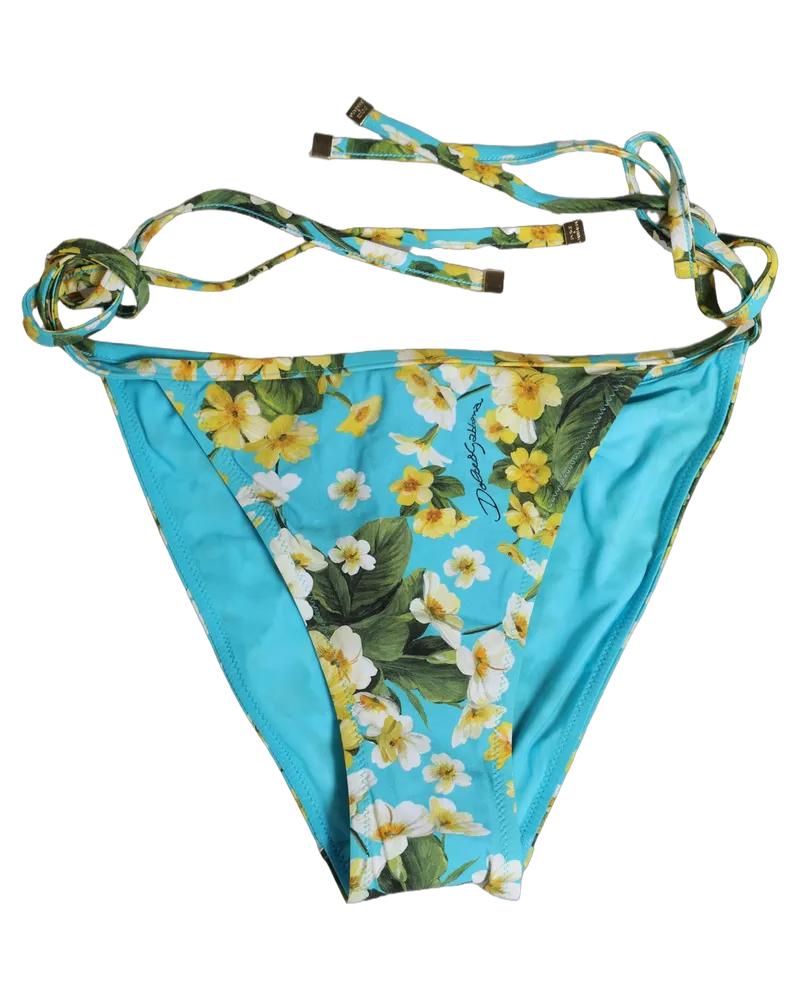 Dolce & Gabbana Women's Blue Floral Print Nylon Beachwear Bikini Bottom Elastane Clothing Blue