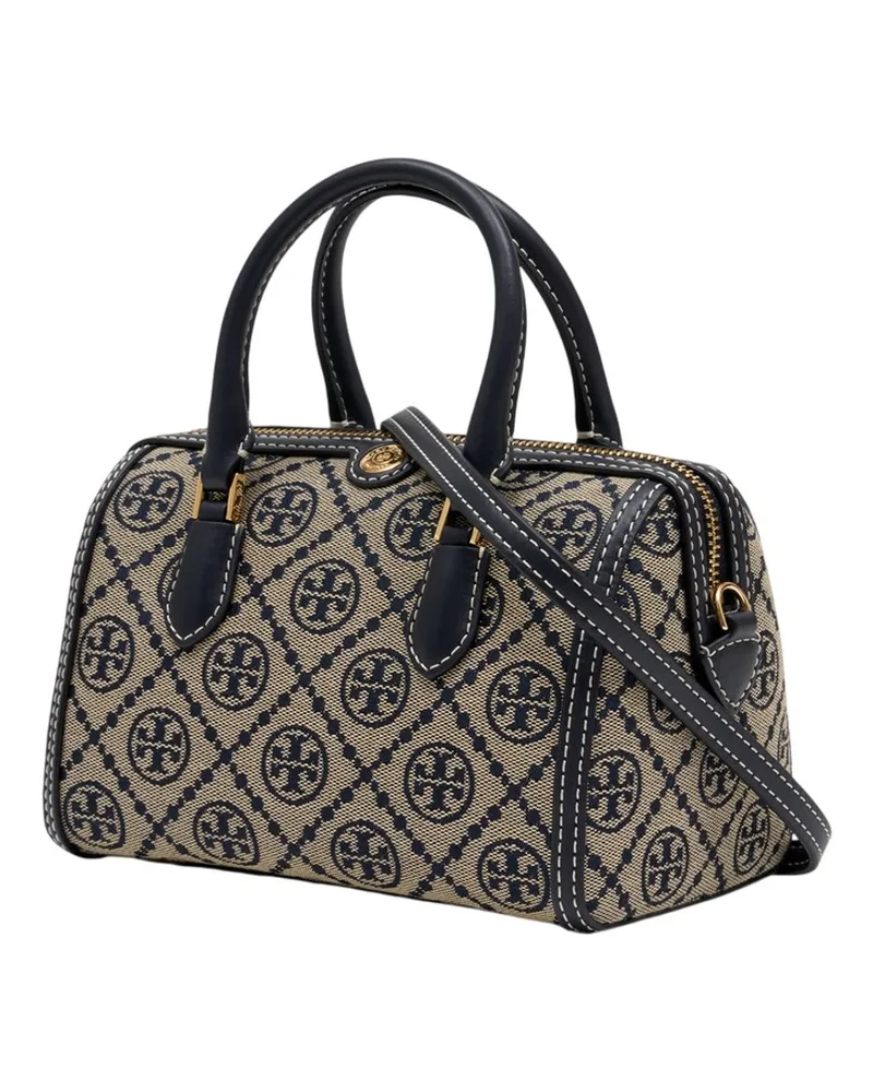 Tory Burch Women's T-Monogram Petite Barrel Shoulder Bag -  Leather Blue Cotton Shoulder-Hobo-Bags Navy