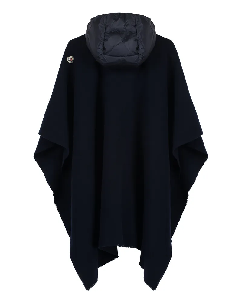 Moncler Girls' Wool Cape With Technical Inserts Blue Jacket Blue
