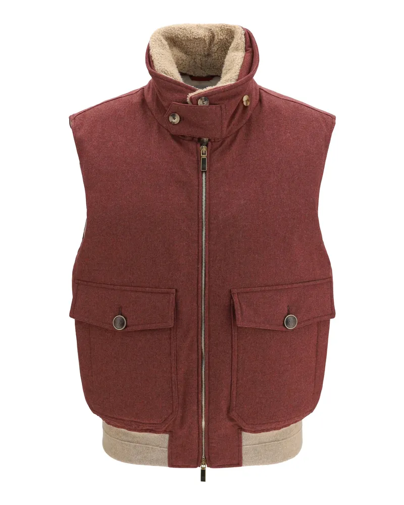Brunello Cucinelli Men's Wool Padded Vest Lava Outer: (ovis Aries) Blazers Jacket Red