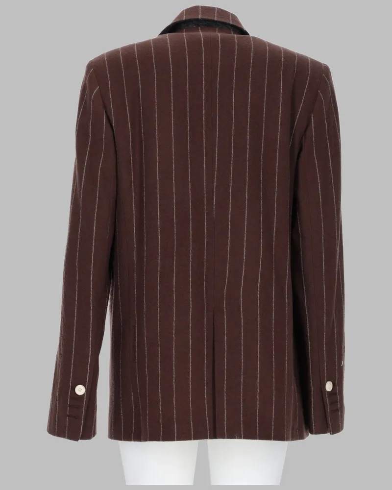 ALYSI Striped Virgin Wool Blazer — Brown Brown