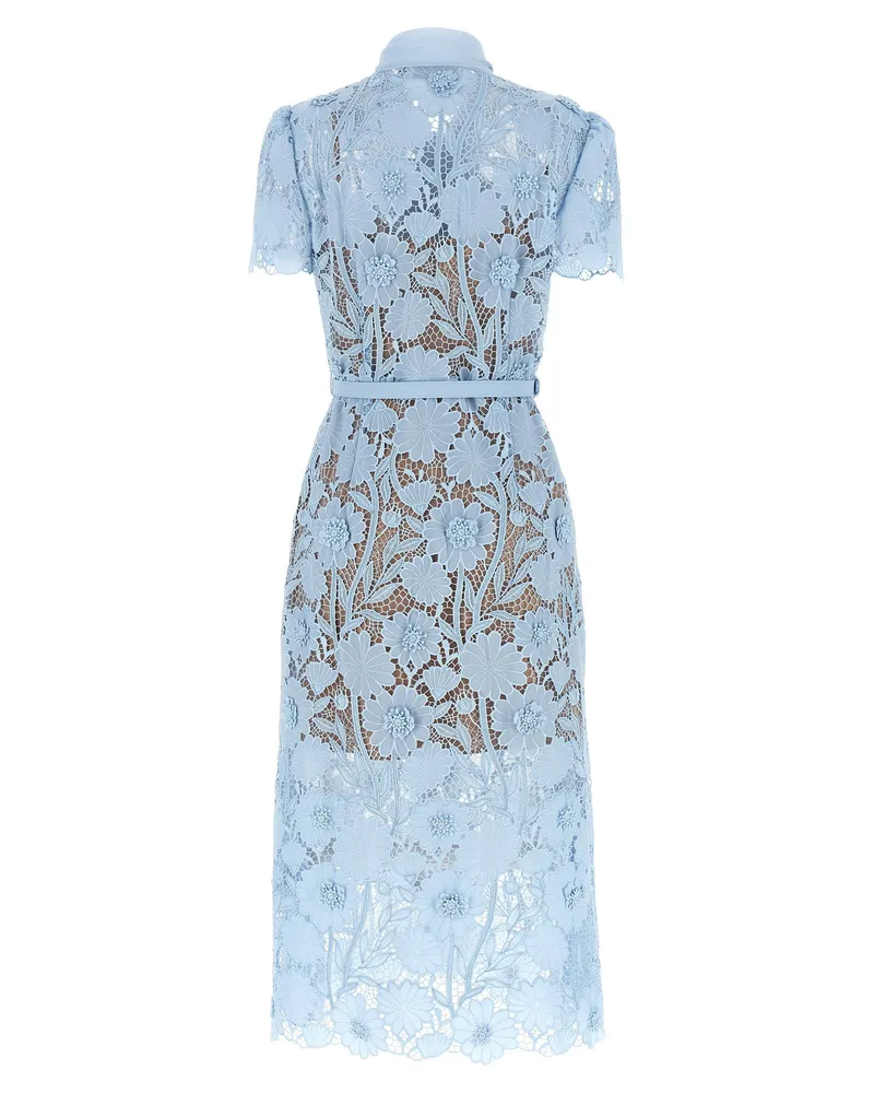 Self-Portrait Lace Floral Tie-Neck Dress — Light Blue Light