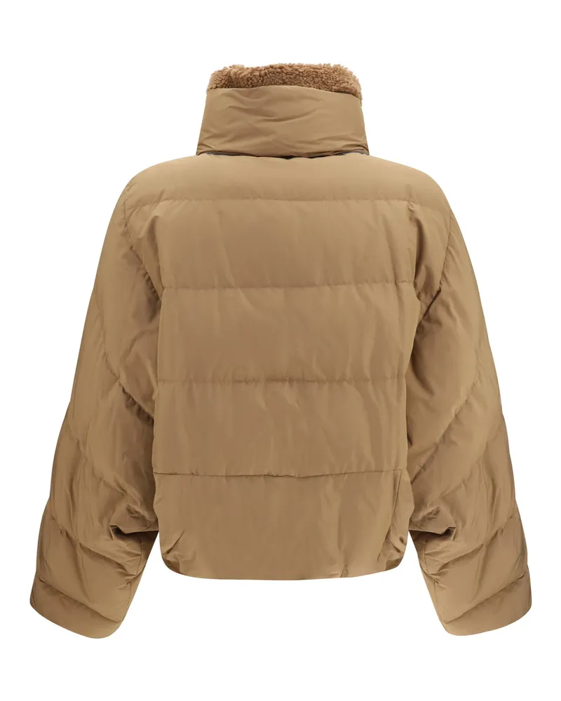 Brunello Cucinelli Women's Padded Jacket With Shearling Collar Hazelnut Inner: Goose Down Puffer Beige