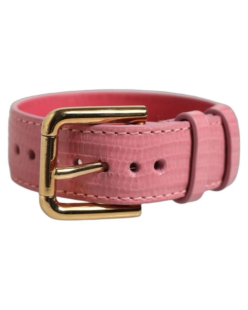 Dolce & Gabbana Women's Pink Textured Leather Gold Buckle Belt Strap Bracelet Calf Pink
