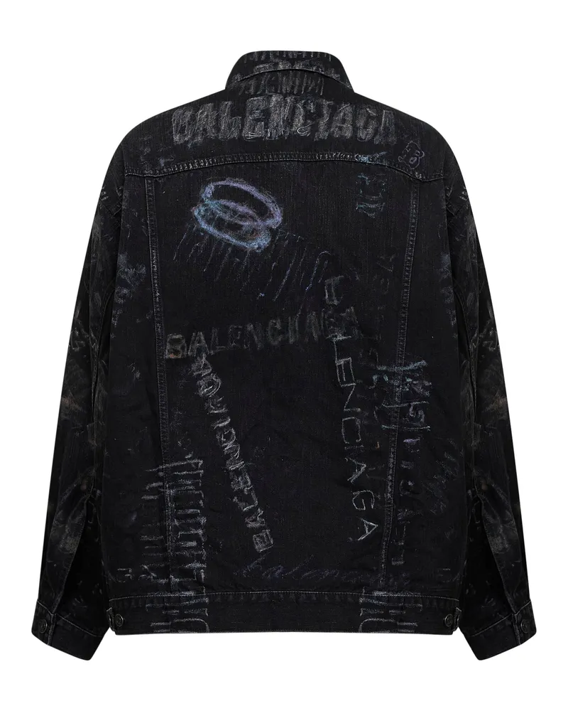 Balenciaga Men's Black Fade Out Washed Crayon Oversized Jacket Cotton Bomber Black