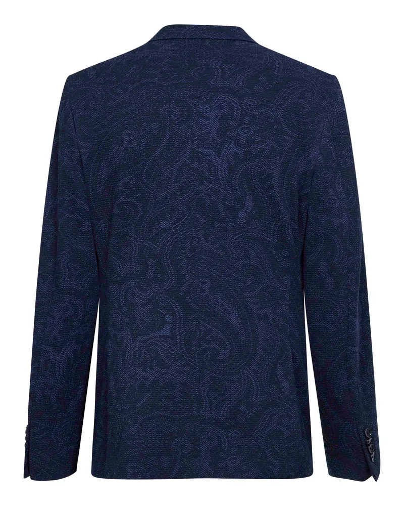 Etro Men's Blue Paisley-Pattern Seersucker Jersey Jacket Polyester Blue
